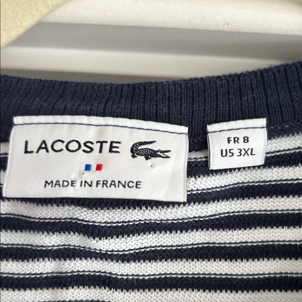 Lacoste Navy and White Striped Crewneck